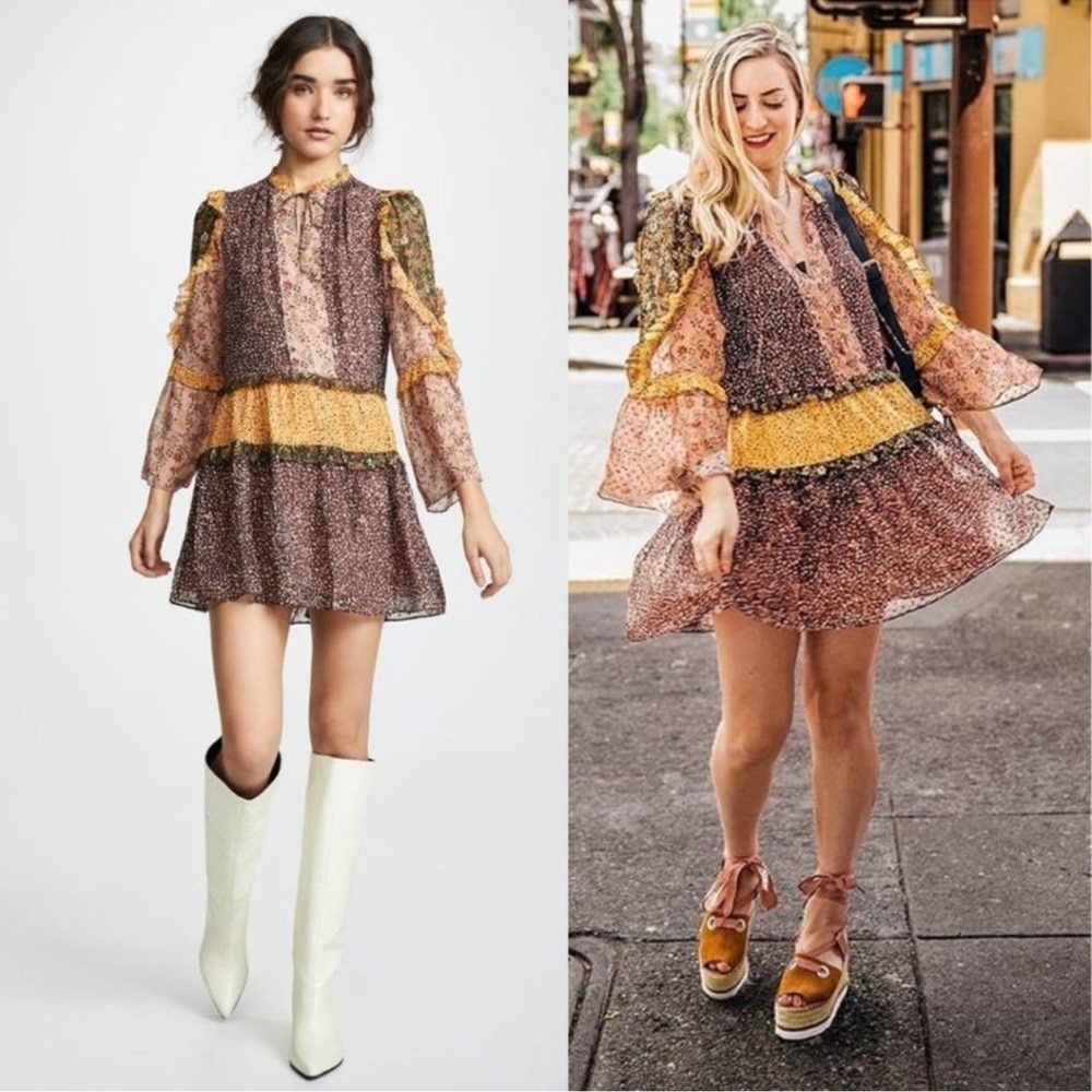 BOHO Fall  Ruffle Floral Bohemian Mini Dress Size 4